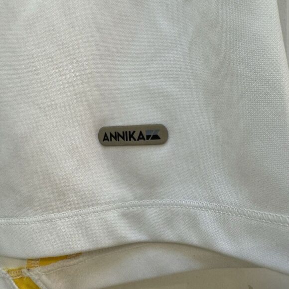 Annika Cutter & Buck Women’s Golf Top M White Blue Yellow Mock Collar - Picture 4 of 6